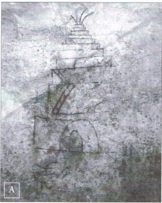 Representación del faro de Gades en grafito. BERNAL CASASOLA, D. (2009): “El faro romano de Gades y el papel de los Thynnoskopeia en el Fretum Gaditanum”. BRIGANTIUM, 20.