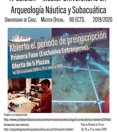 Abierto el Plazo de Preinscripción para la IV Edición del Máster de Arqueología Náutica y Subacuática